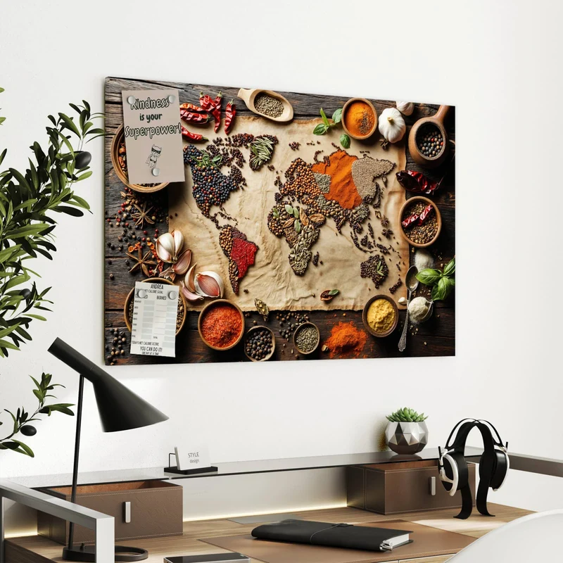 Metall Magnettafel - Weltkarte aus Gewürzen