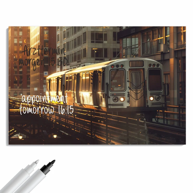 Metall Magnettafel - Hochbahn im Abendlicht