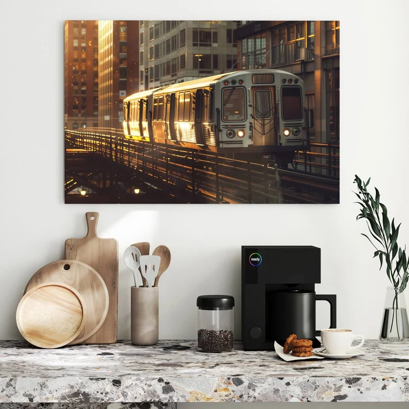 Metall Magnettafel - Hochbahn im Abendlicht