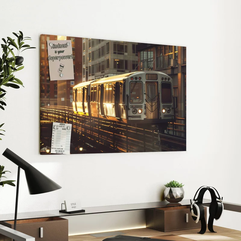 Metall Magnettafel - Hochbahn im Abendlicht