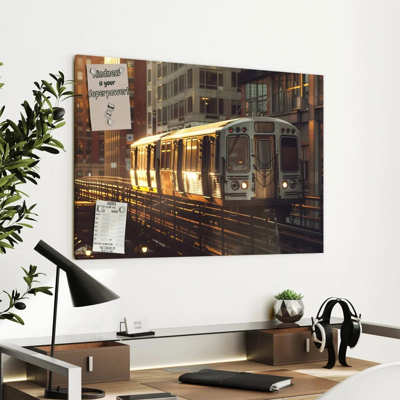 Metall Magnettafel - Hochbahn im Abendlicht