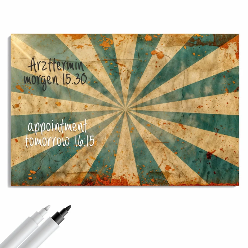 Metall Magnettafel - Retro Sonnenstrahlen