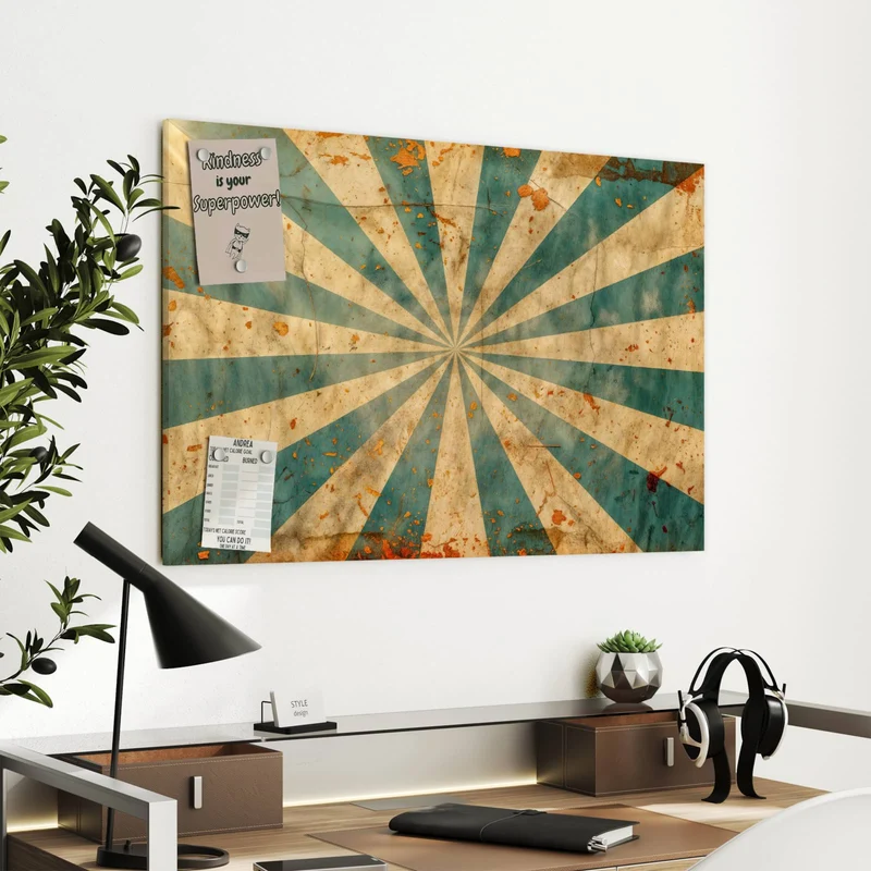 Metall Magnettafel - Retro Sonnenstrahlen