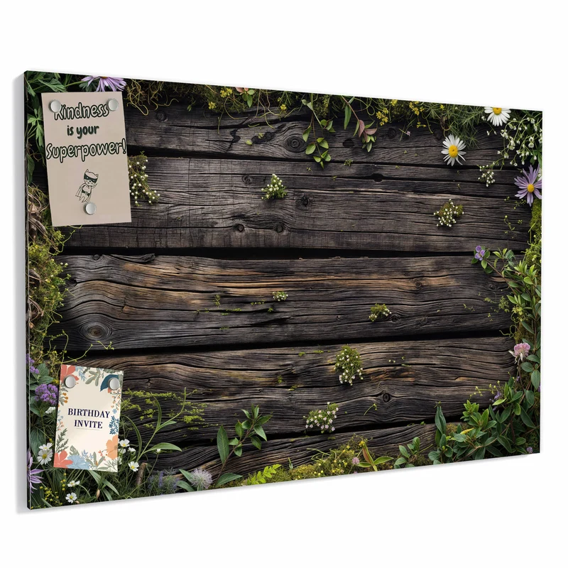 Metall Magnettafel - Wildblumen auf Holz