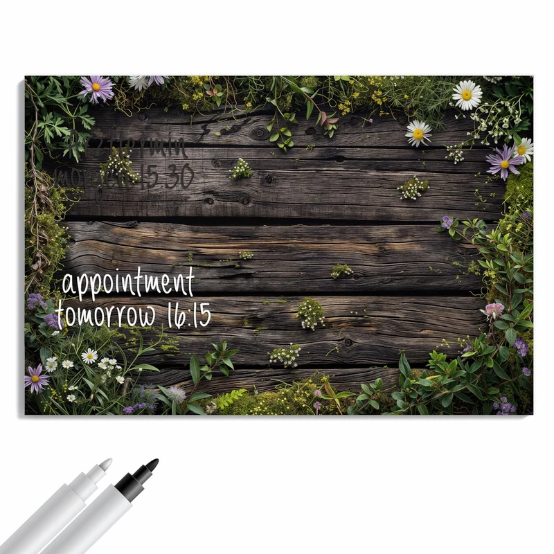 Metall Magnettafel - Wildblumen auf Holz