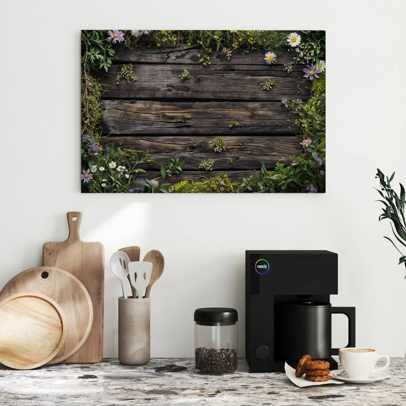 Metall Magnettafel - Wildblumen auf Holz