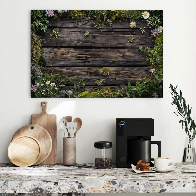 Metall Magnettafel - Wildblumen auf Holz
