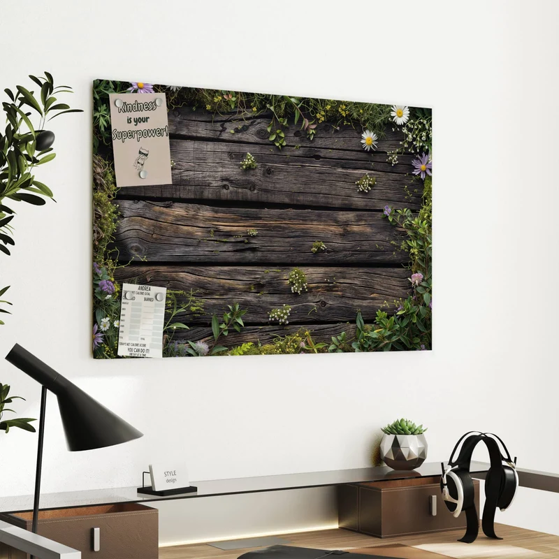 Metall Magnettafel - Wildblumen auf Holz