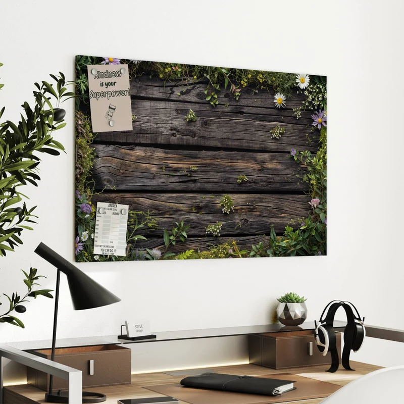 Metall Magnettafel - Wildblumen auf Holz