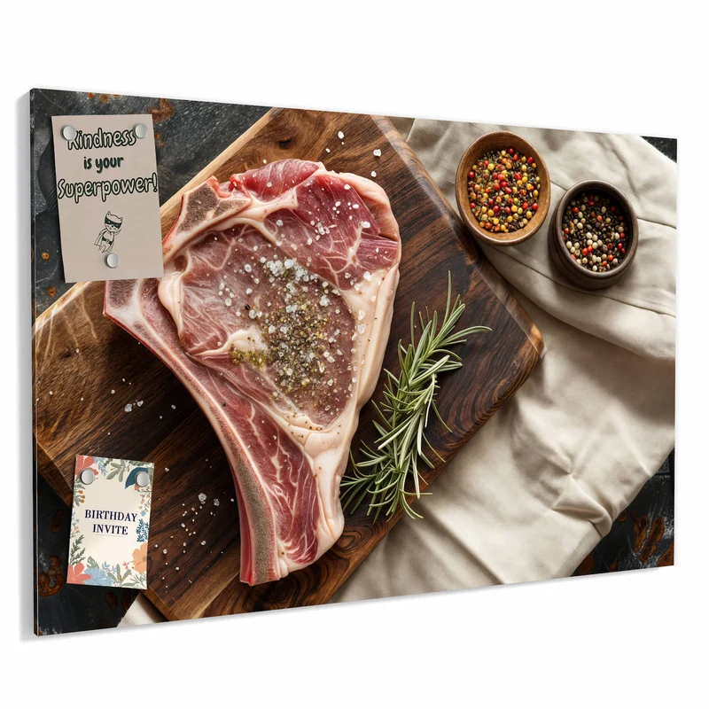 Metall Magnettafel - Rohes Steak auf Holz