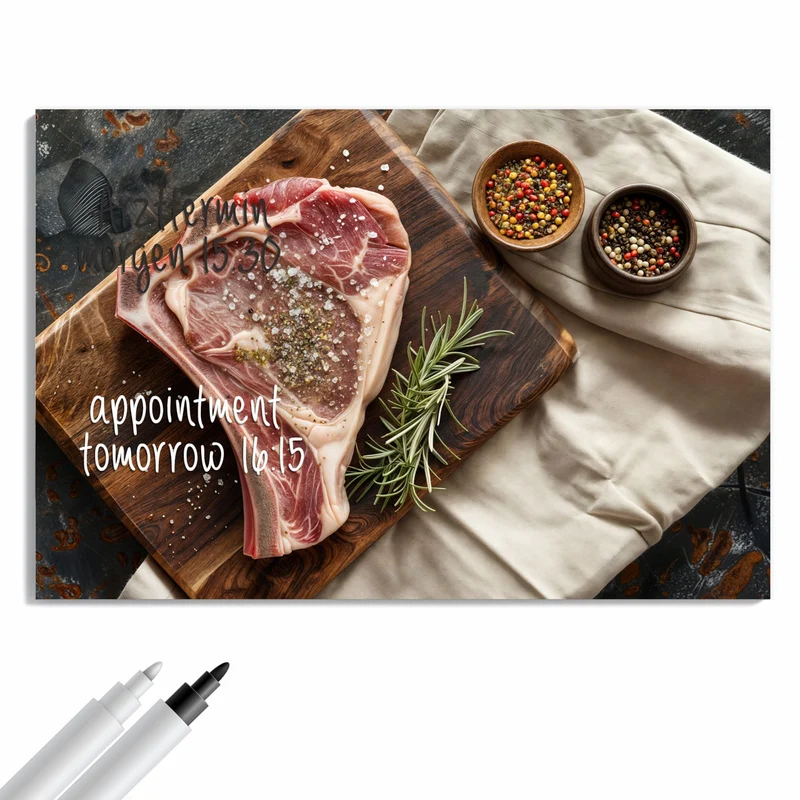 Metall Magnettafel - Rohes Steak auf Holz