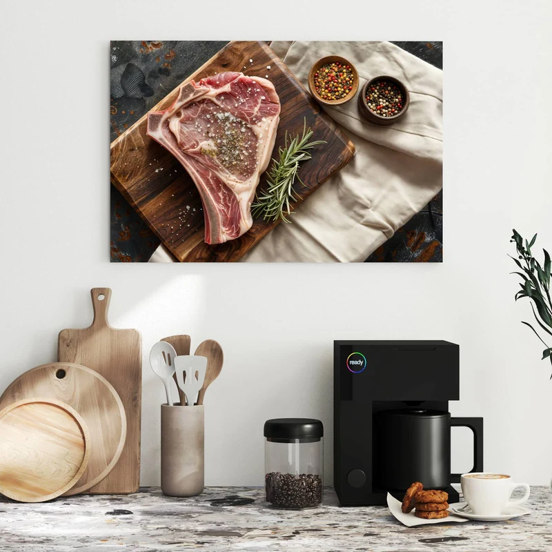 Metall Magnettafel - Rohes Steak auf Holz