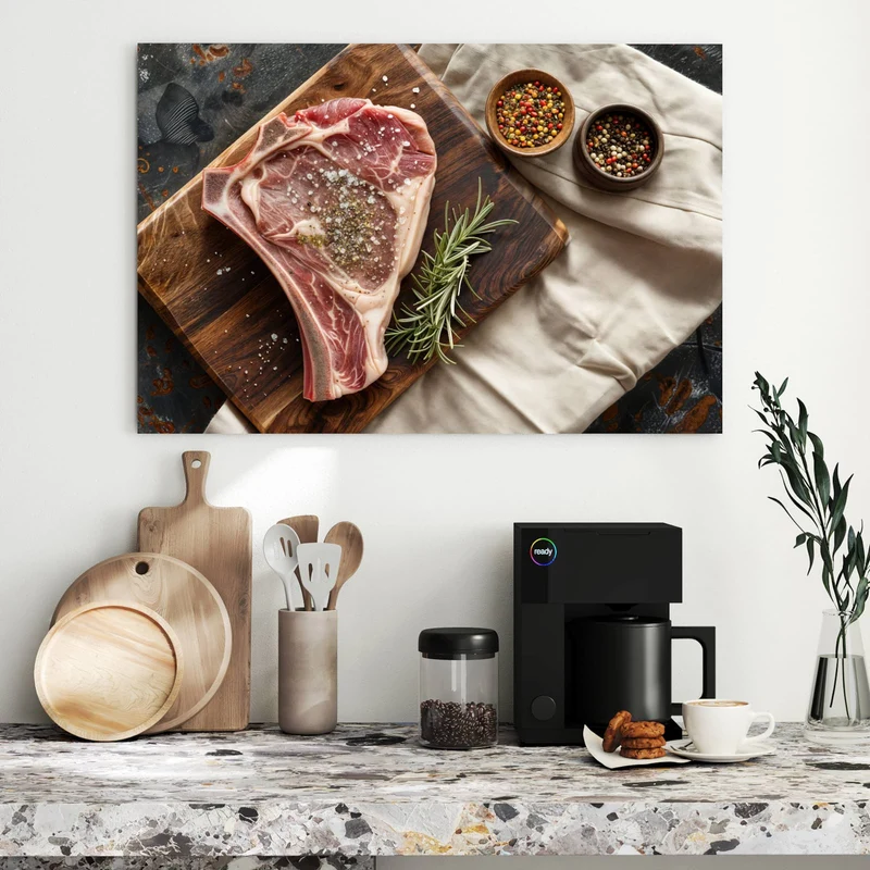 Metall Magnettafel - Rohes Steak auf Holz