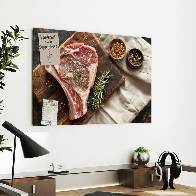 Metall Magnettafel - Rohes Steak auf Holz