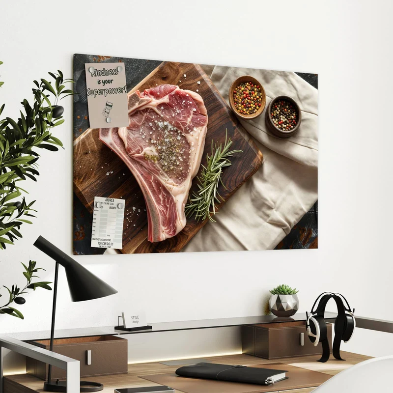 Metall Magnettafel - Rohes Steak auf Holz
