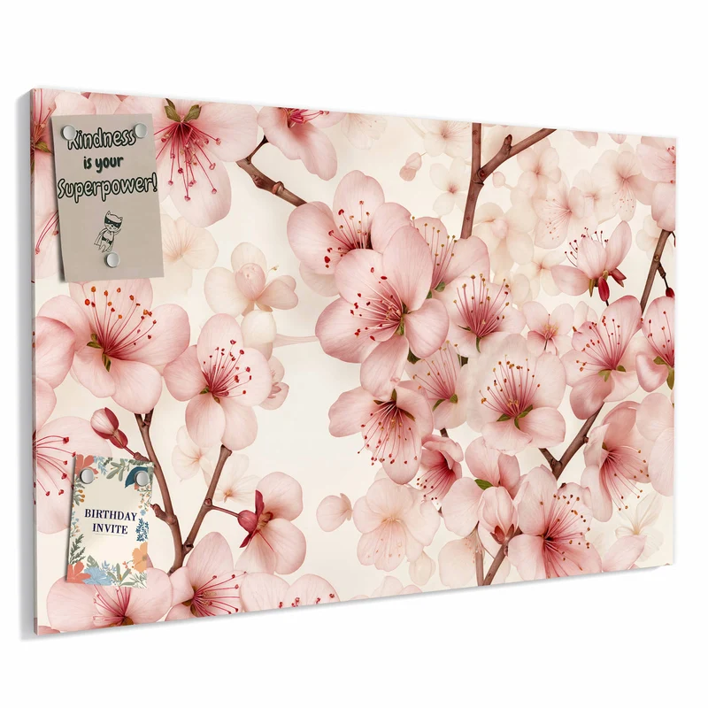 Metall Magnettafel - Kirschblüten auf Creme