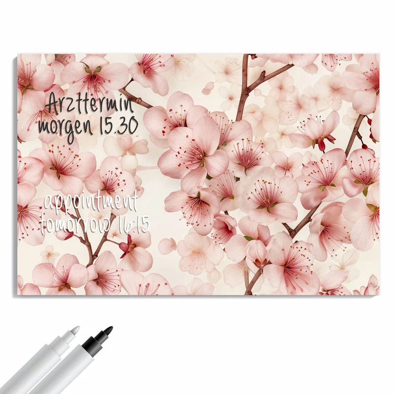 Metall Magnettafel - Kirschblüten auf Creme