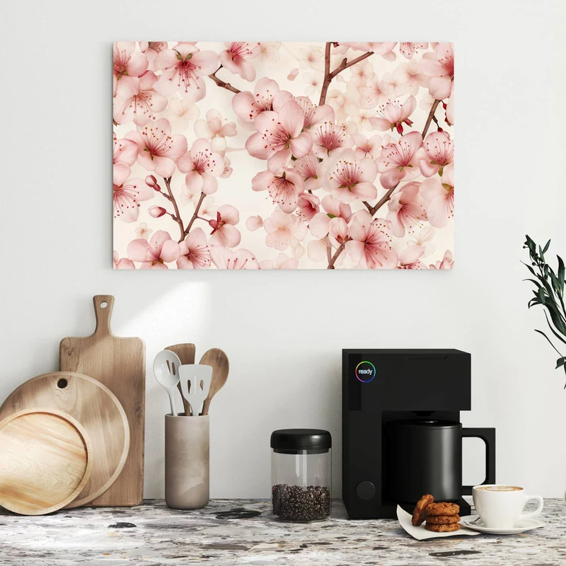 Metall Magnettafel - Kirschblüten auf Creme