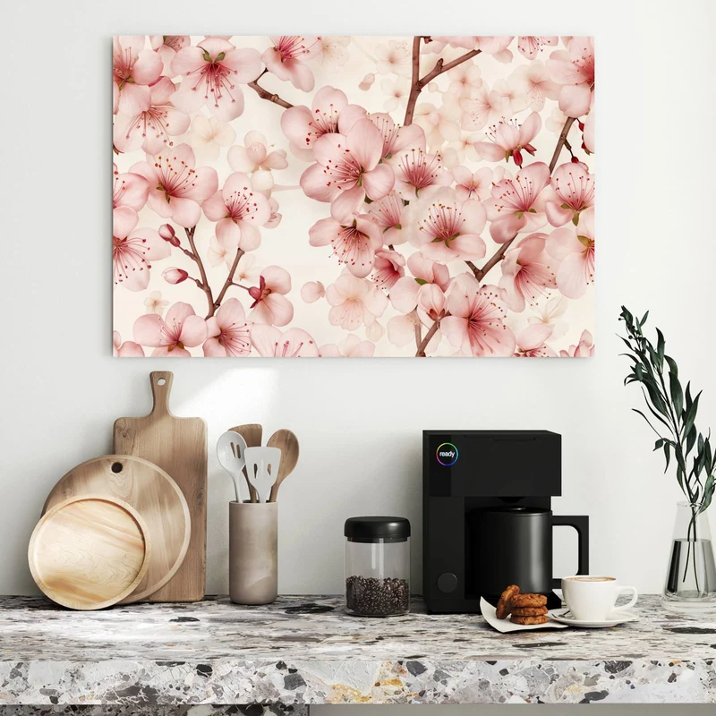 Metall Magnettafel - Kirschblüten auf Creme