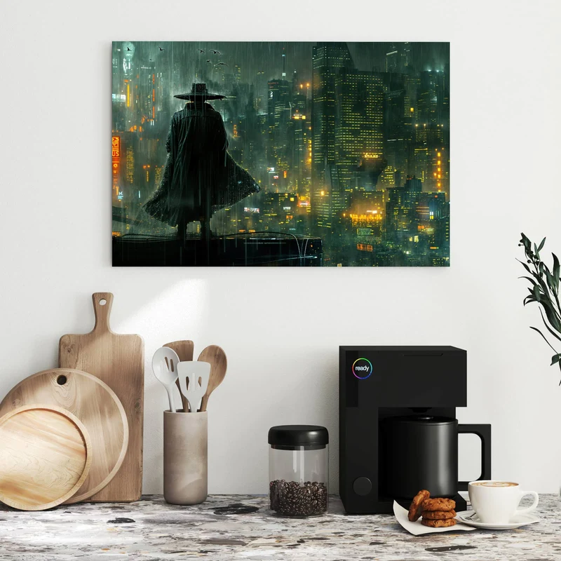 Metall Magnettafel - Mann mit Hut im Regen