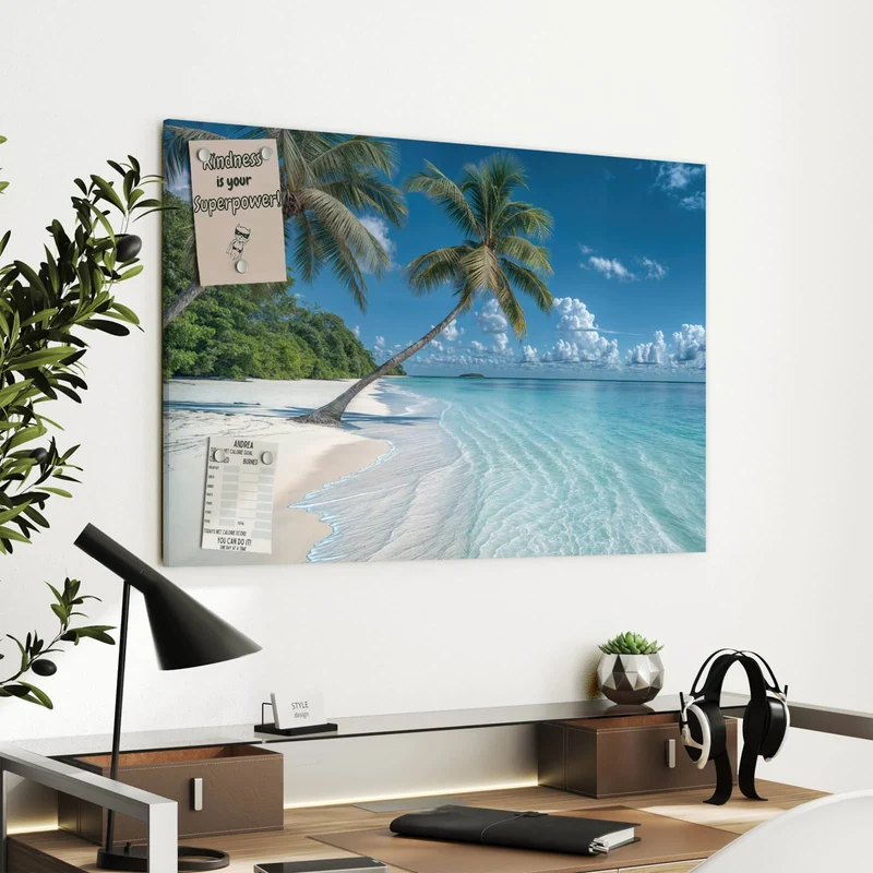 Metall Magnettafel - Zwei Palmen am Meer