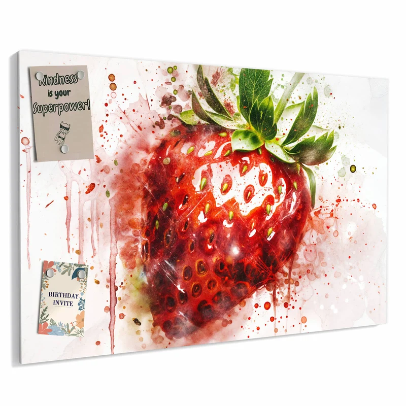 Metall Magnettafel - Erdbeere in Aquarell