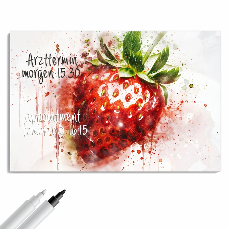 Metall Magnettafel - Erdbeere in Aquarell