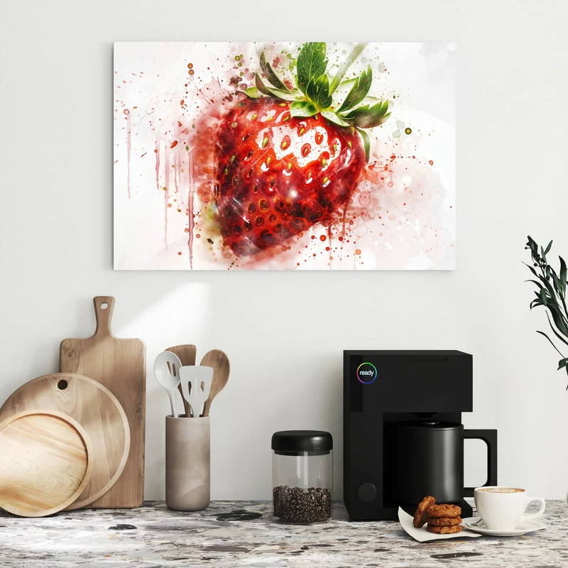 Metall Magnettafel - Erdbeere in Aquarell