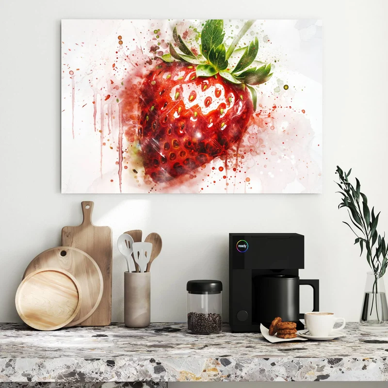 Metall Magnettafel - Erdbeere in Aquarell
