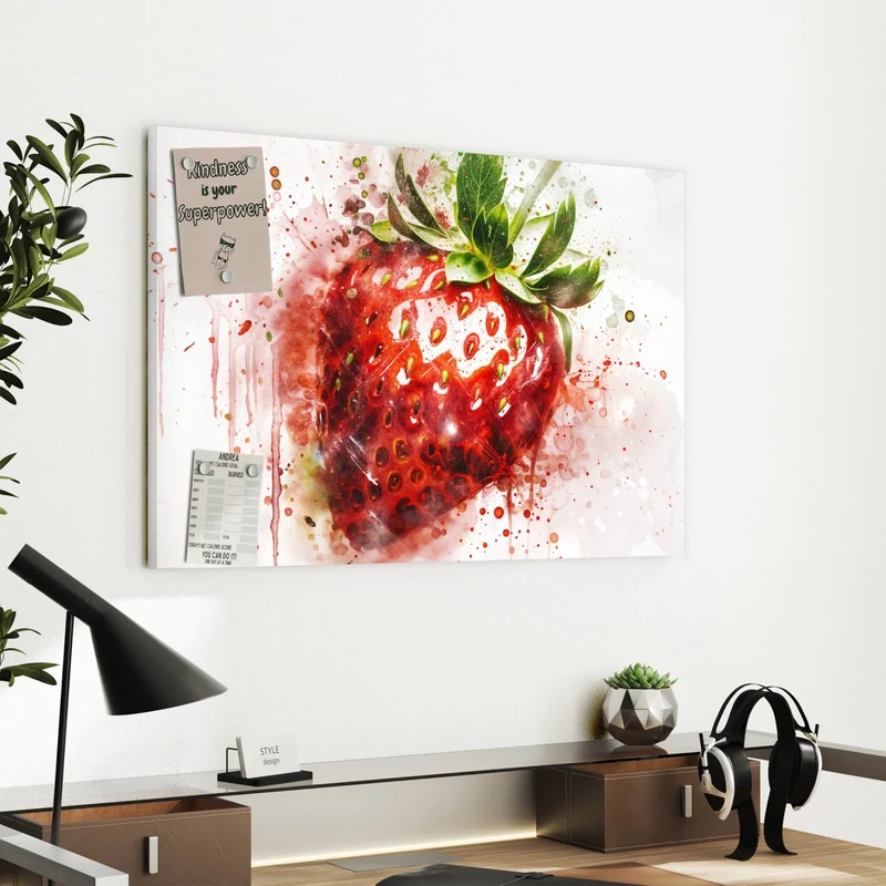 Metall Magnettafel - Erdbeere in Aquarell