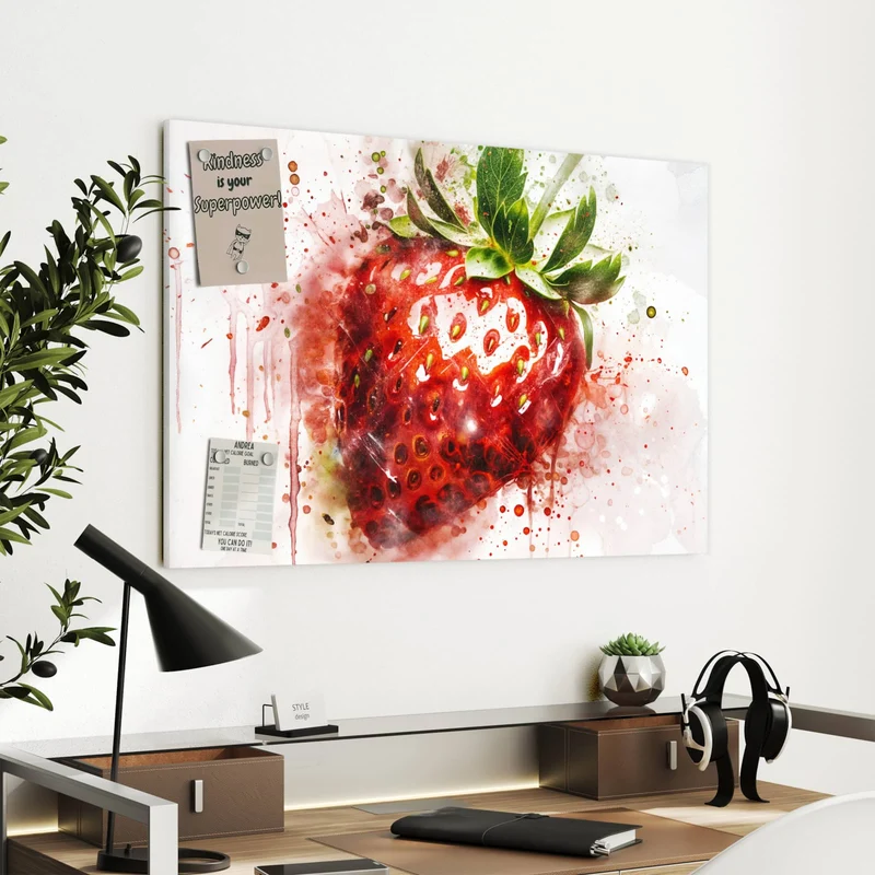 Metall Magnettafel - Erdbeere in Aquarell