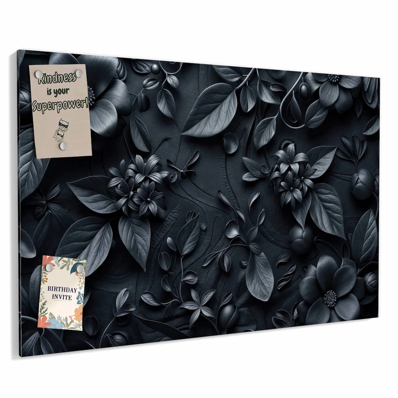 Metall Magnettafel - Blütenrelief in Schwarz