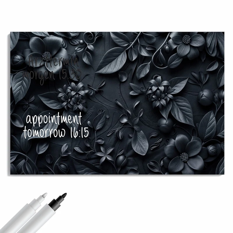 Metall Magnettafel - Blütenrelief in Schwarz