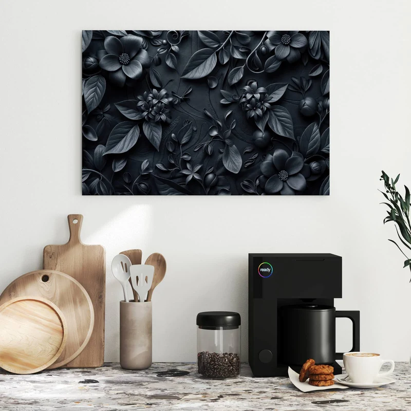 Metall Magnettafel - Blütenrelief in Schwarz