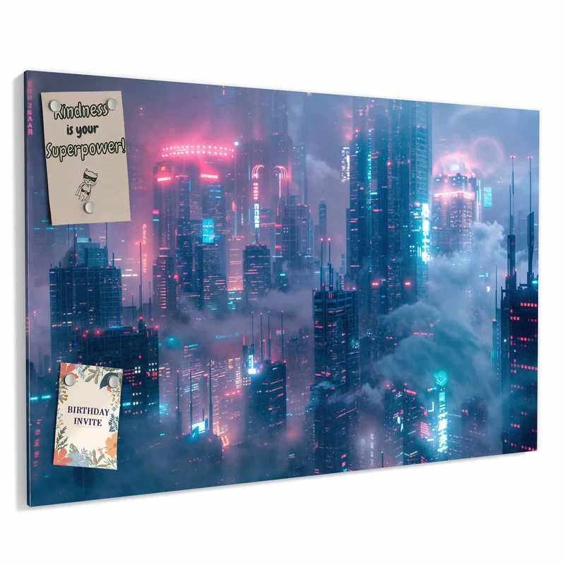 Metall Magnettafel - Wolkenkratzer in Neon