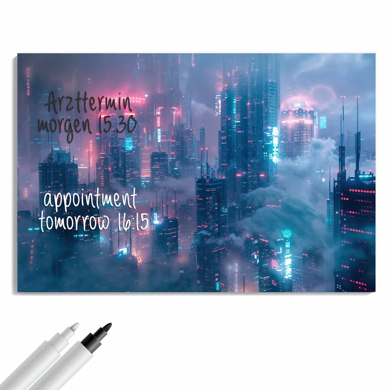 Metall Magnettafel - Wolkenkratzer in Neon