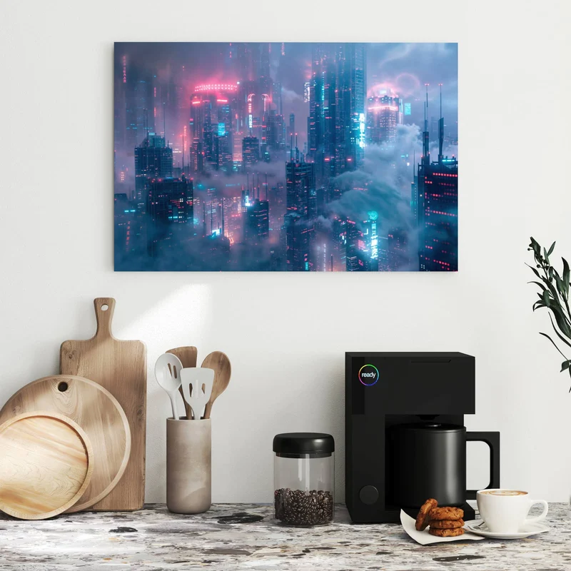 Metall Magnettafel - Wolkenkratzer in Neon