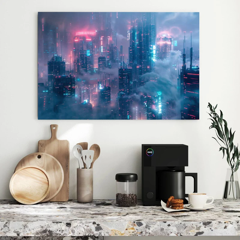Metall Magnettafel - Wolkenkratzer in Neon