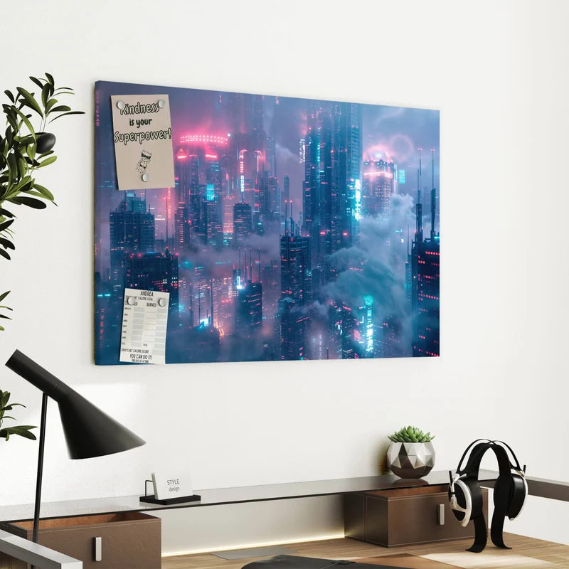 Metall Magnettafel - Wolkenkratzer in Neon