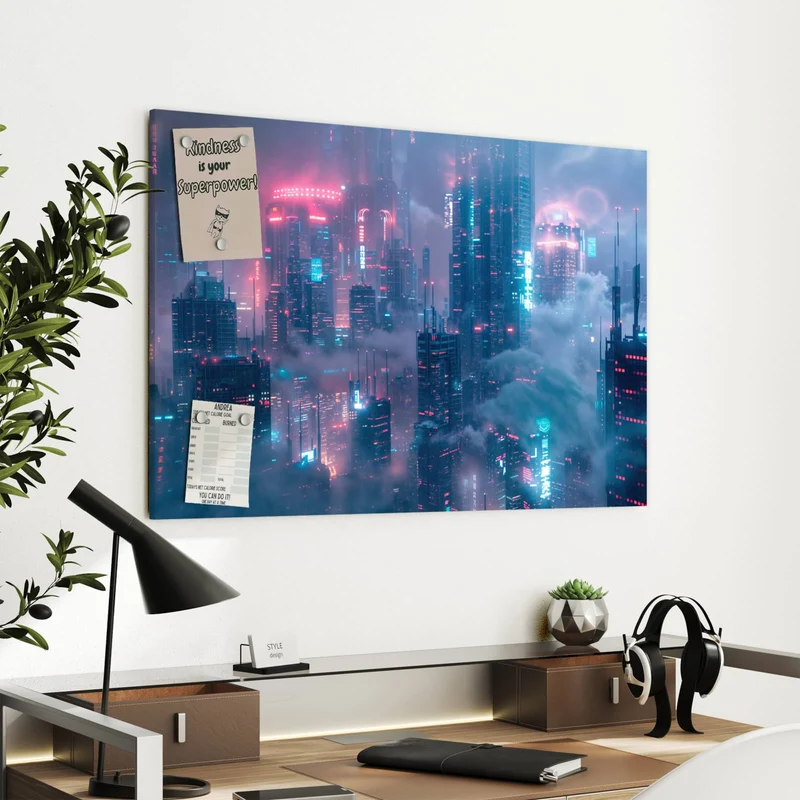 Metall Magnettafel - Wolkenkratzer in Neon