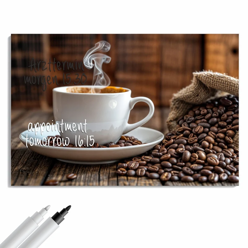 Metall Magnettafel - Dampfende Tasse Kaffee