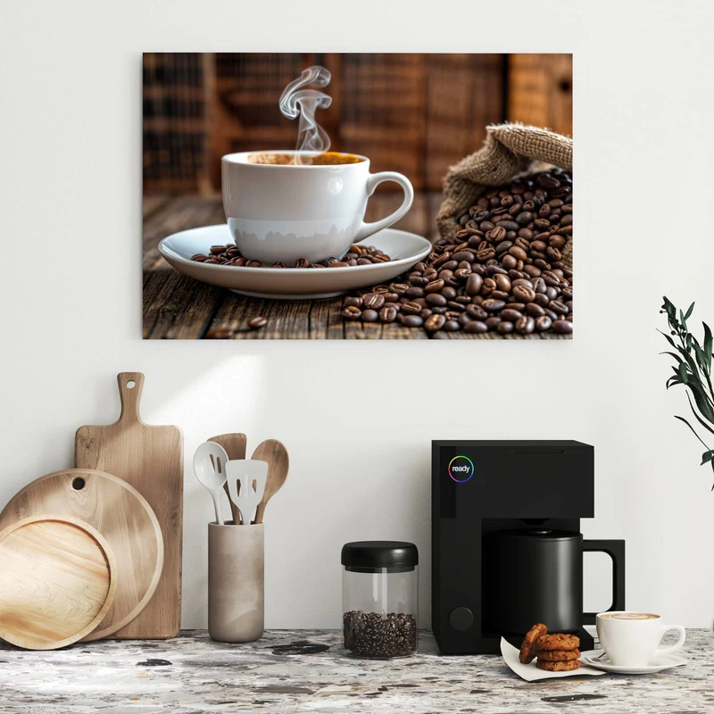 Metall Magnettafel - Dampfende Tasse Kaffee