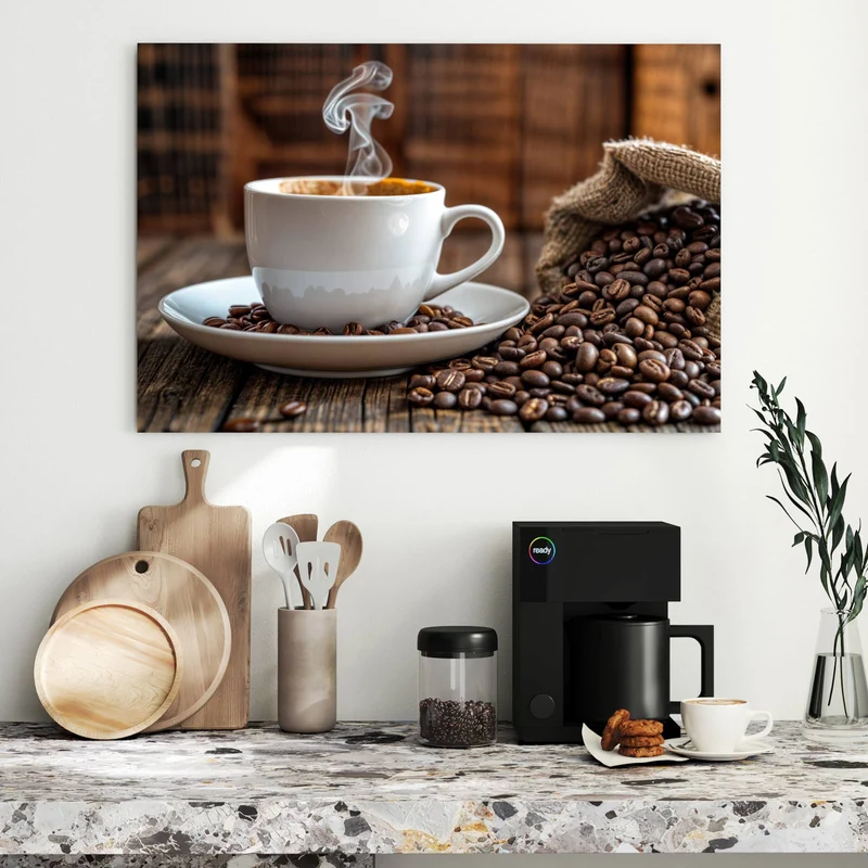 Metall Magnettafel - Dampfende Tasse Kaffee