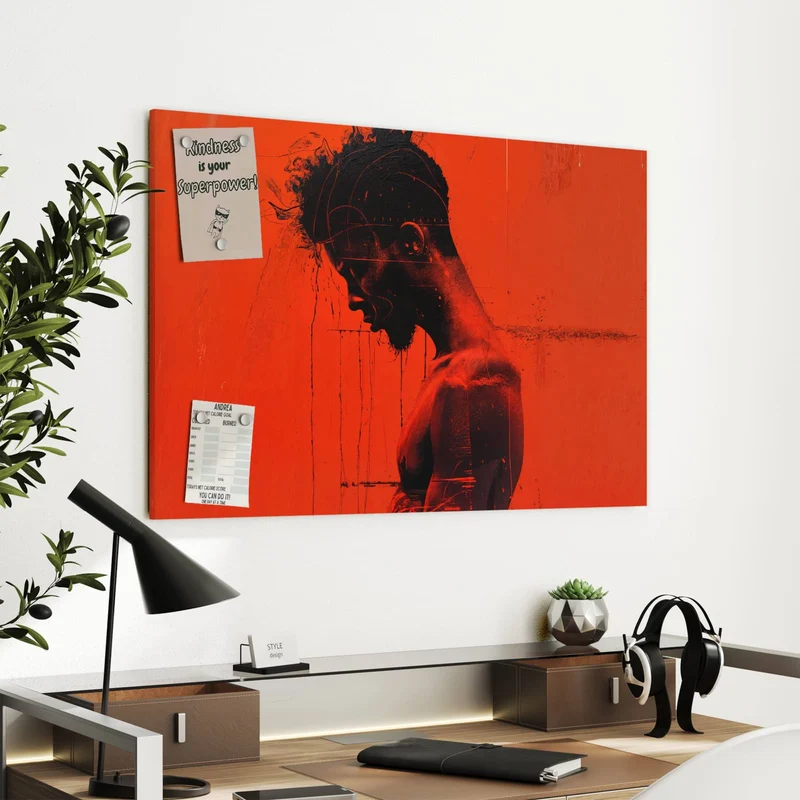 Metall Magnettafel - Silhouette vor Rot