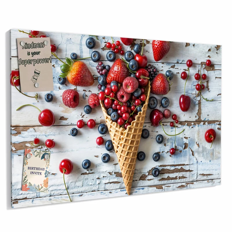 Metall Magnettafel - Beeren in der Eiswaffel