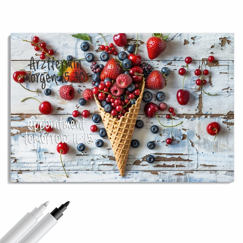 Metall Magnettafel - Beeren in der Eiswaffel