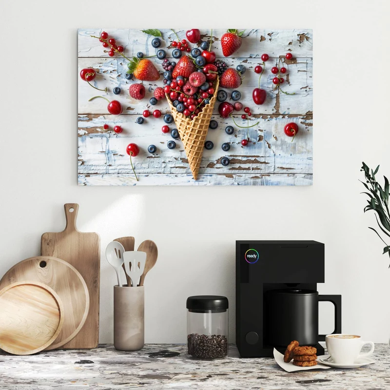 Metall Magnettafel - Beeren in der Eiswaffel