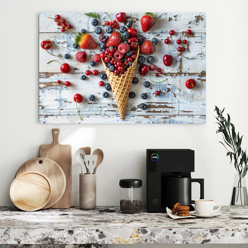 Metall Magnettafel - Beeren in der Eiswaffel