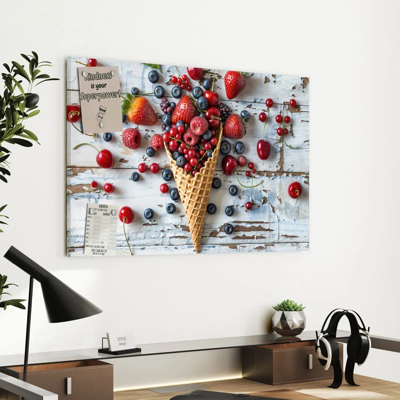Metall Magnettafel - Beeren in der Eiswaffel