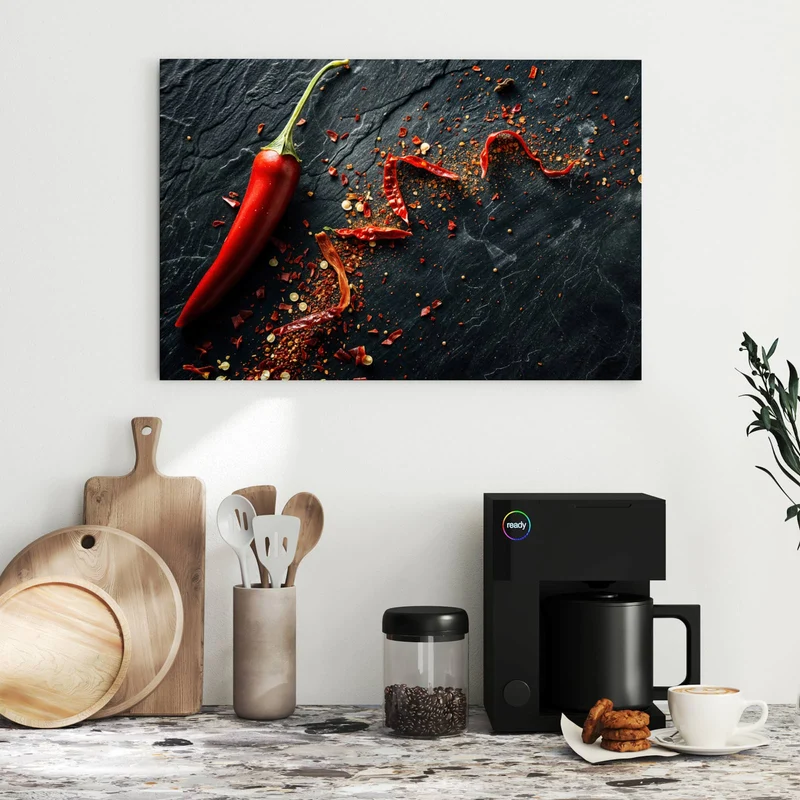 Metall Magnettafel - Chili auf Schiefer